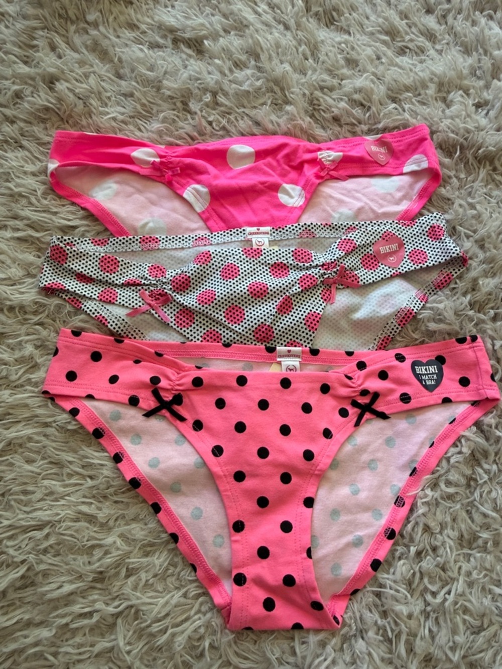Set of 3 NWT VTG Rare Victoria's Secret PINK Cotton Bows Cheeky Bikinis Small